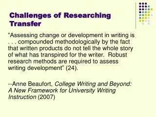 Challenges of Researching Transfer