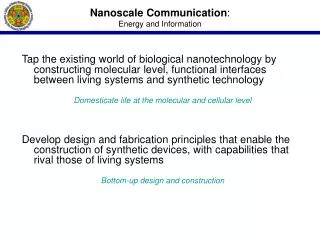 Nanoscale Communication : Energy and Information
