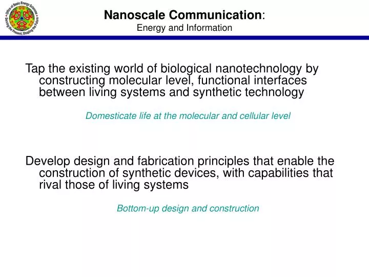 nanoscale communication energy and information