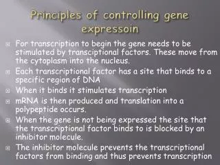 Principles of controlling gene expressoin