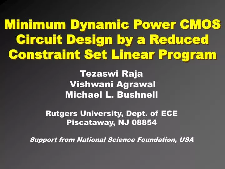 minimum dynamic power cmos circuit design by a reduced constraint set linear program