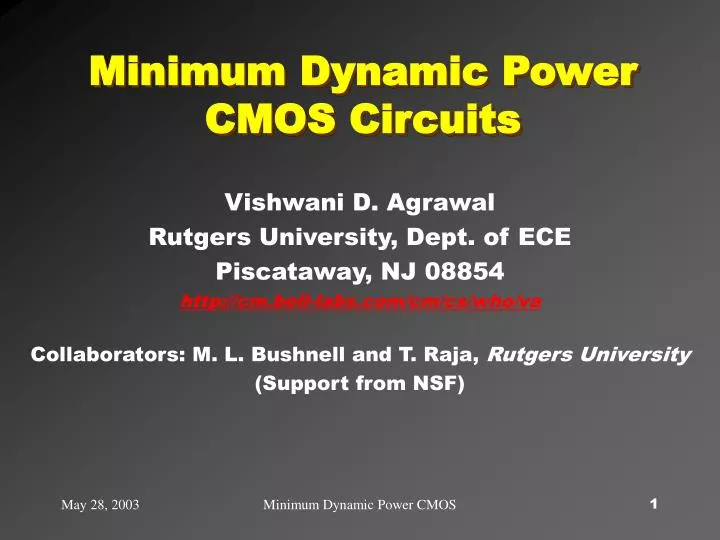 minimum dynamic power cmos circuits