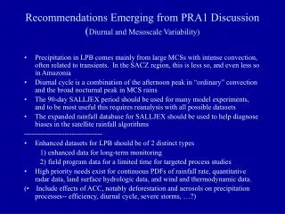 Recommendations Emerging from PRA1 Discussion ( Diurnal and Mesoscale Variability)