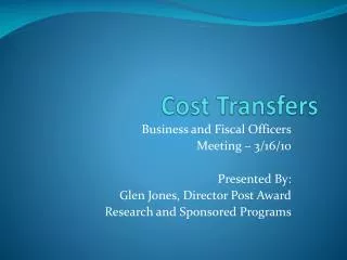 Cost Transfers