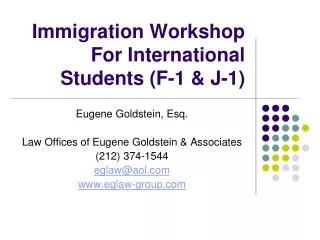 Immigration Workshop For International Students (F-1 &amp; J-1)