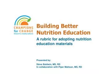 Building Better Nutrition Education