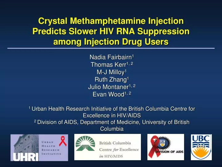 crystal methamphetamine injection predicts slower hiv rna suppression among injection drug users