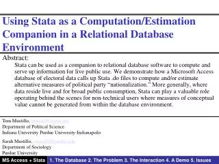 Using Stata as a Computation/Estimation Companion in a Relational Database Environment