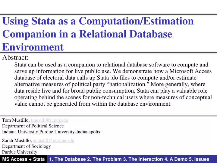 using stata as a computation estimation companion in a relational database environment