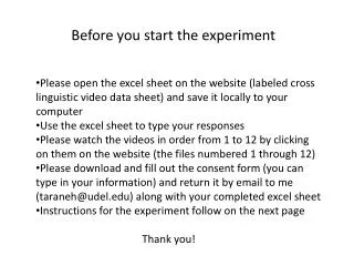 Before you start the experiment