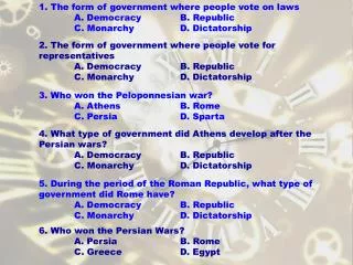 4. What type of government did Athens develop after the 	Persian wars?