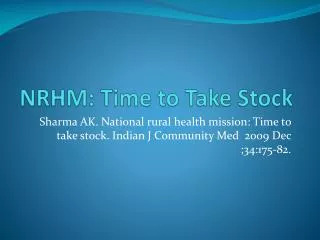 NRHM: Time to Take Stock