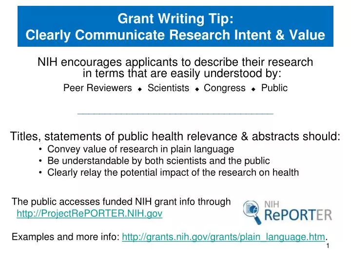 grant writing tip clearly communicate research intent value