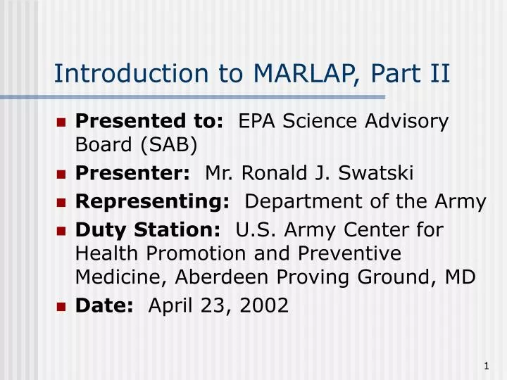introduction to marlap part ii