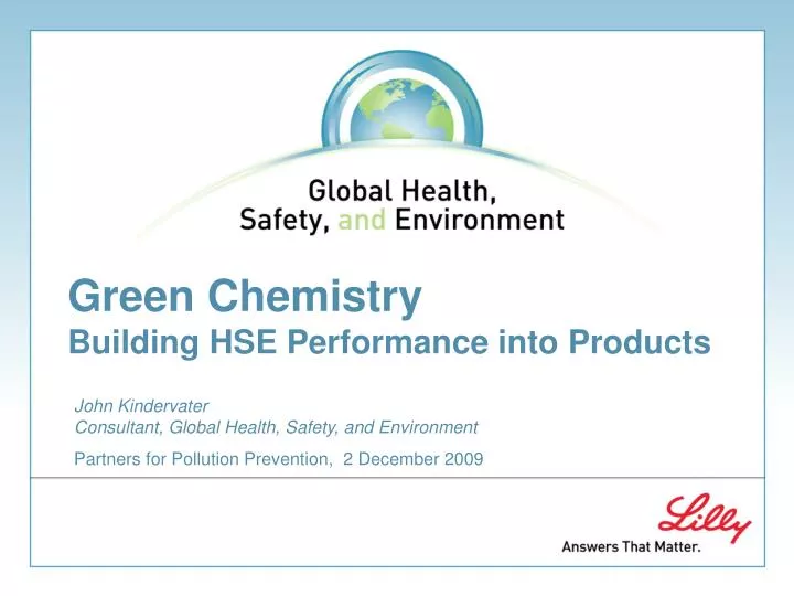 green chemistry building hse performance into products