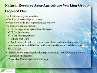 Natural Resource Area-Agriculture Working Group