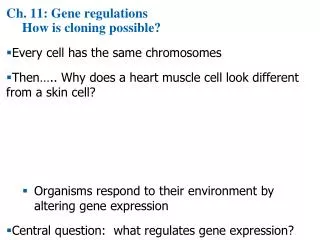 Ch. 11: Gene regulations How is cloning possible?