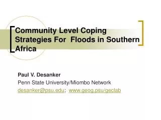 Community Level Coping Strategies For Floods in Southern Africa