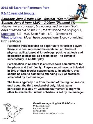 2012 All-Stars for Patterson Park 9 &amp; 10 year old tryouts: