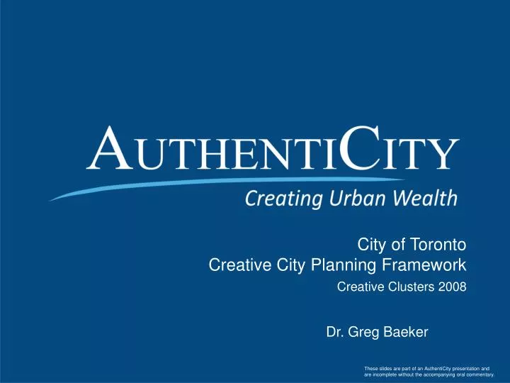 city of toronto creative city planning framework creative clusters 2008