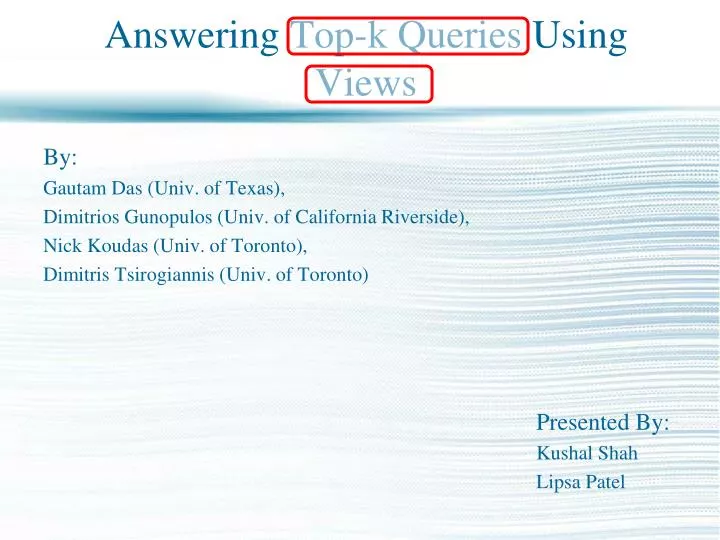 answering top k queries using views