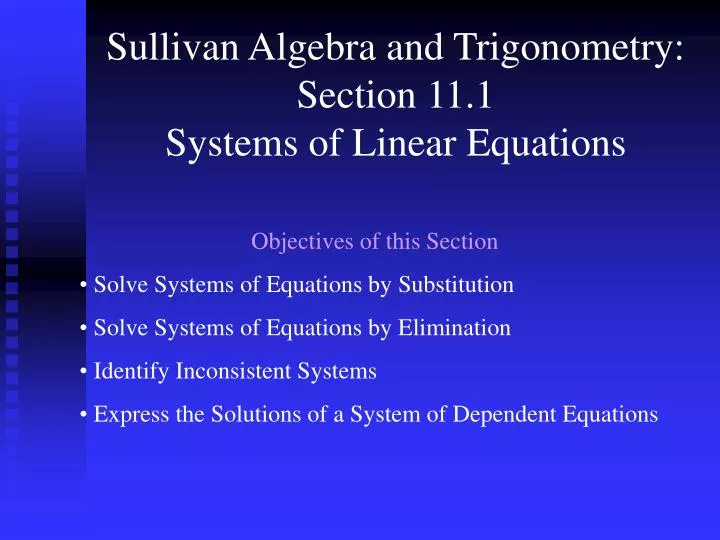 sullivan algebra and trigonometry section 11 1 systems of linear equations