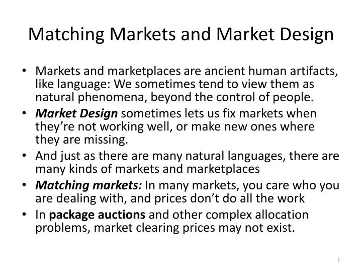 matching markets and market design