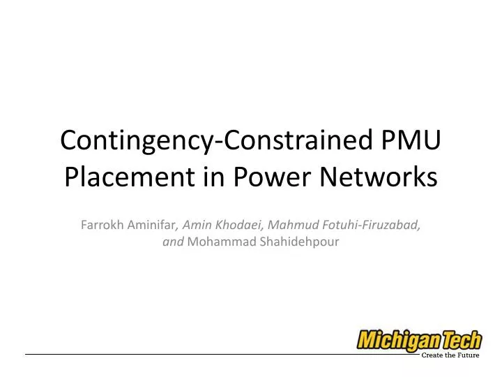 contingency constrained pmu placement in power networks