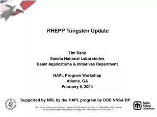RHEPP Tungsten Update