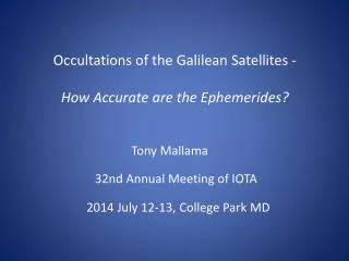 Occultations of the Galilean Satellites - How Accurate are the Ephemerides ?