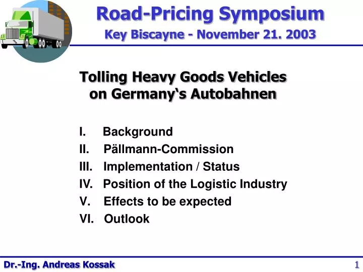 road pricing symposium key biscayne november 21 2003