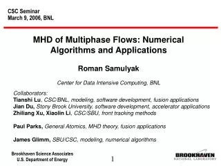 MHD of Multiphase Flows: Numerical Algorithms and Applications Roman Samulyak