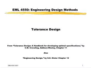 EML 4550: Engineering Design Methods