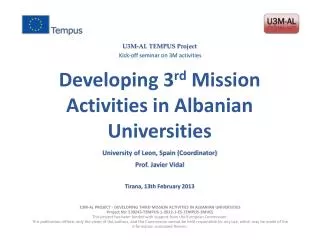 Developing 3 rd Mission Activities in Albanian Universities