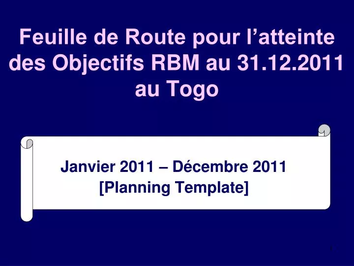 feuille de route pour l atteinte des objectifs rbm au 31 12 2011 au togo