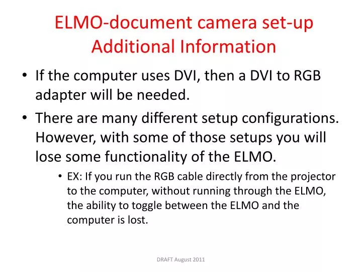 elmo document camera set up additional information
