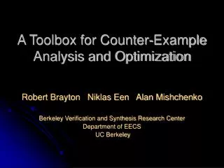 A Toolbox for Counter-Example Analysis and Optimization
