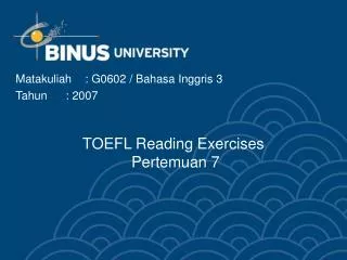 TOEFL Reading Exercises Pertemuan 7