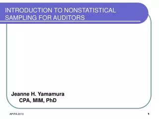 INTRODUCTION TO NONSTATISTICAL SAMPLING FOR AUDITORS
