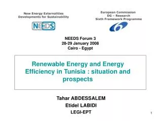 Renewable Energy and Energy Efficiency in Tunisia : situation and prospects