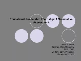 Educational Leadership Internship: A Summative Assessment