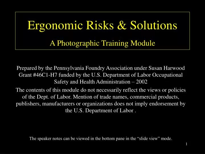 ergonomic risks solutions a photographic training module