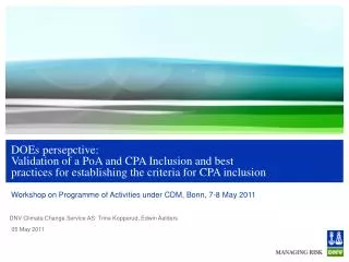 Workshop on Programme of Activities under CDM, Bonn, 7-8 May 2011
