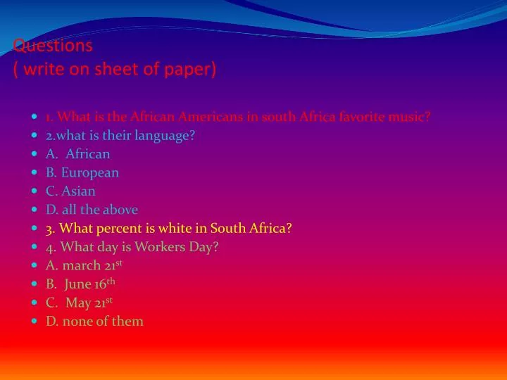 questions write on sheet of paper