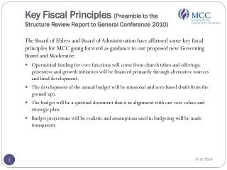 Key Fiscal Principles (Preamble to the Structure Review Report to General Conference 2010)