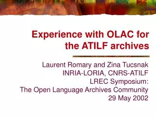Experience with OLAC for the ATILF archives