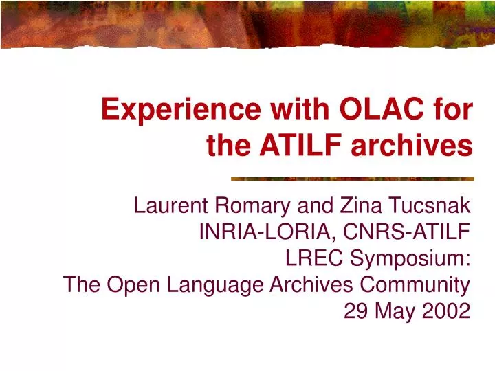experience with olac for the atilf archives