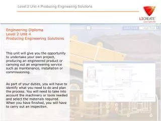 Engineering Diploma Level 2 Unit 4 Producing Engineering Solutions