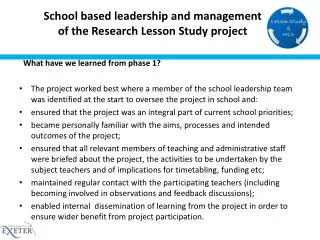 School based leadership and management of the Research Lesson Study project