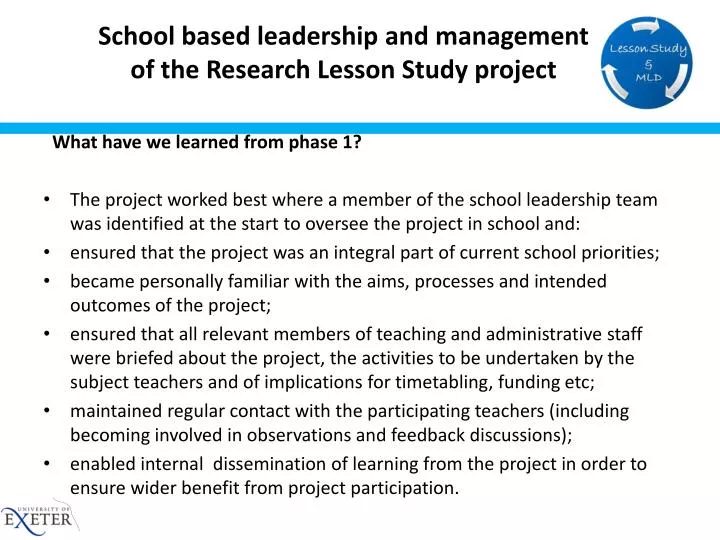 school based leadership and management of the research lesson study project